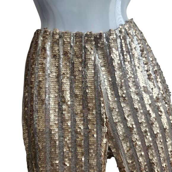 F21 Disco Sequine Bell Bottom Pants-M-Gold Silver Sparkle-Rave-70s-Halloween-NWT - Picture 2 of 13